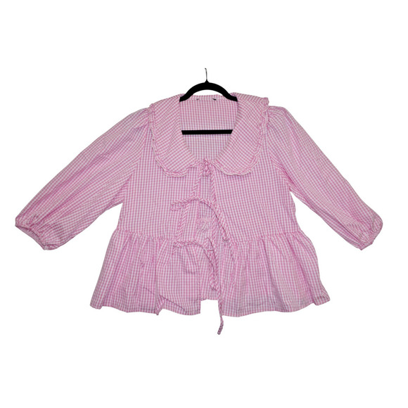 Pink Gingham Peplum Blouse – Size M - Picture 1 of 5